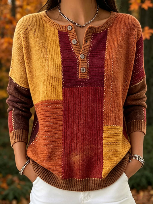 Women's autumn color-blocked design casual long-sleeve cardigan