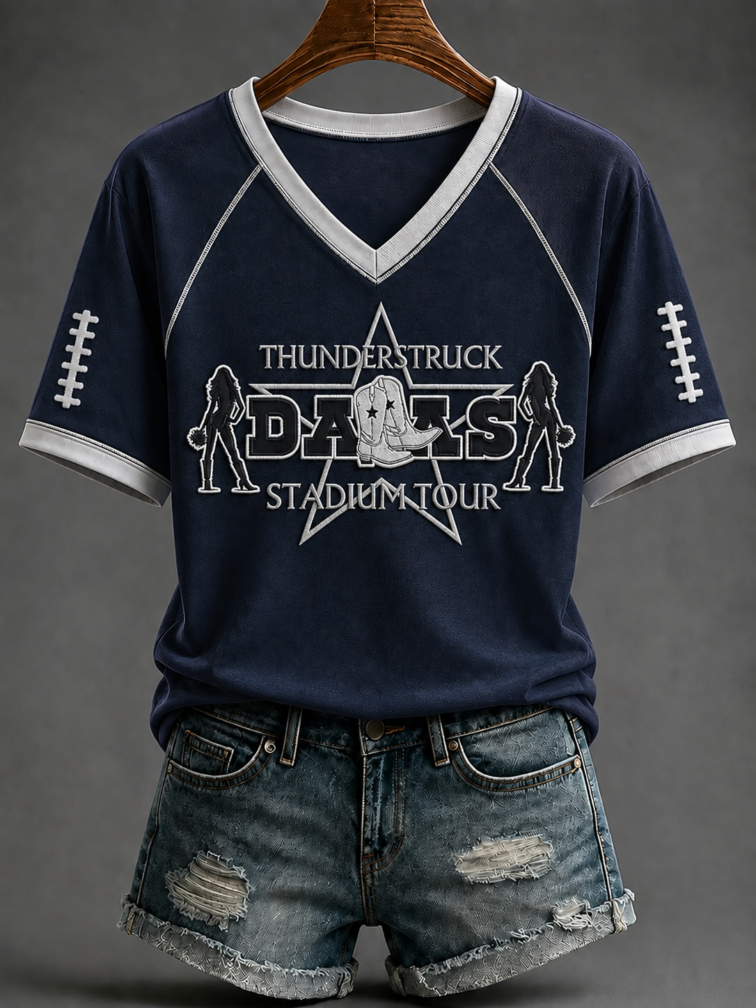 Women's Football V-neck Off-shoulder Short-sleeved T-shirt