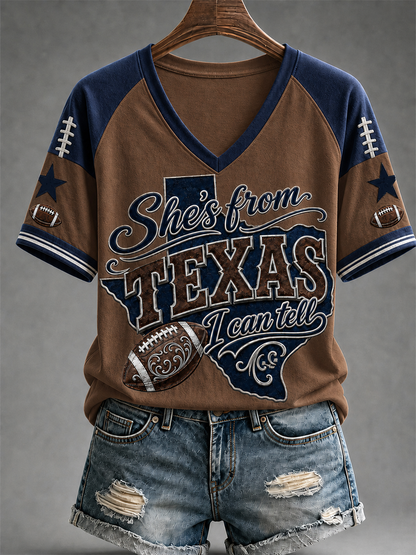 Women's Football Gameday Gift For Football Fans Casual V-Neck Tee