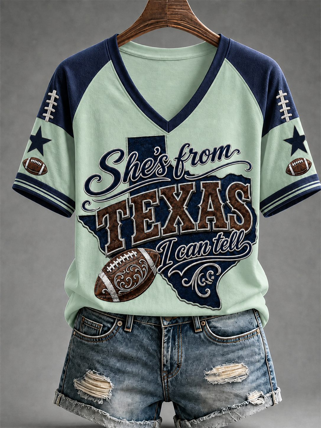 Women's Football Gameday Gift For Football Fans Casual V-Neck Tee