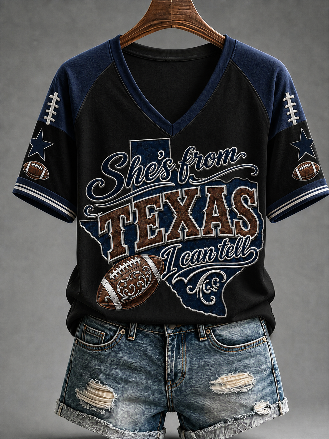 Women's Football Gameday Gift For Football Fans Casual V-Neck Tee