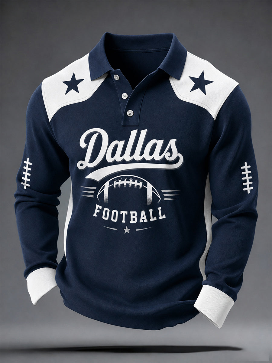 Men's Football Gameday Gift For Football Fans Casual long sleeve polo