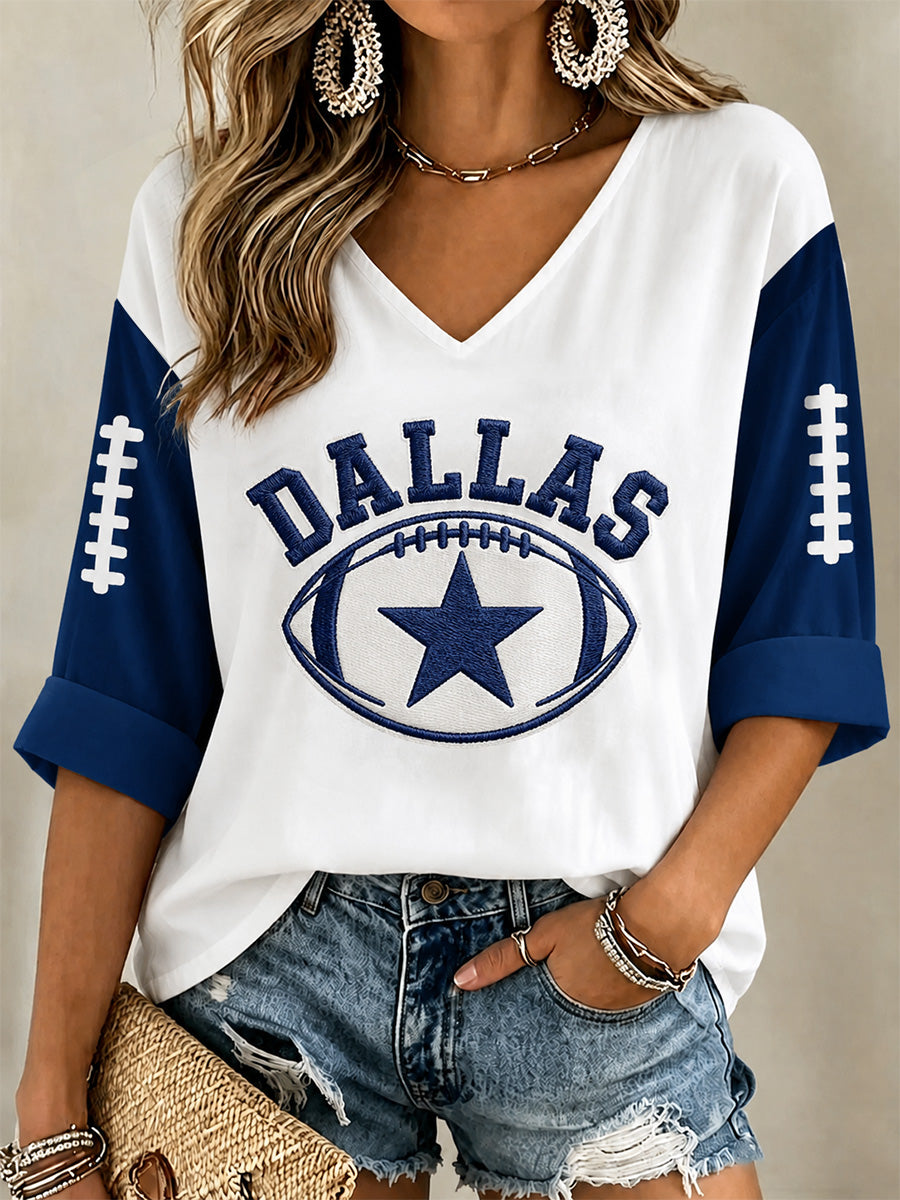 Women's Football Gameday Gift For Football Fans Casual V-Neck Tee