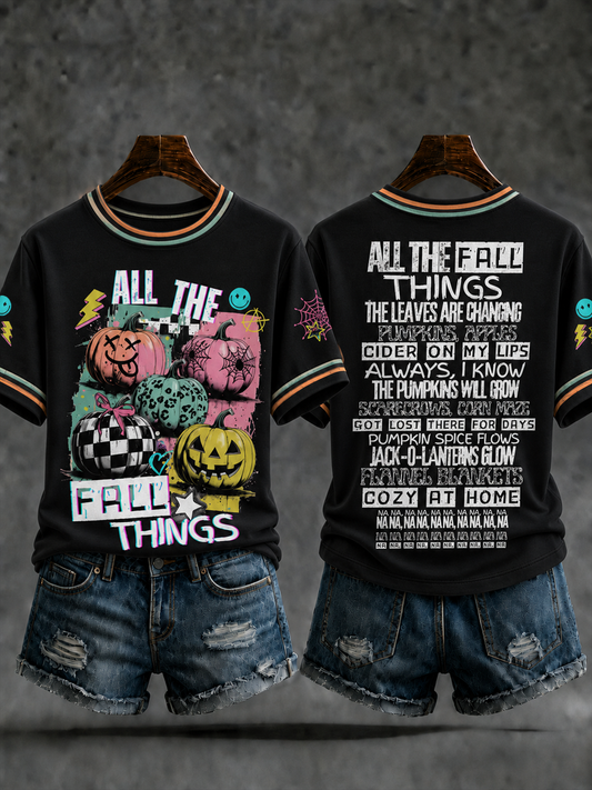Women's All the FALL THINGS Printed short-sleeved T-shirt