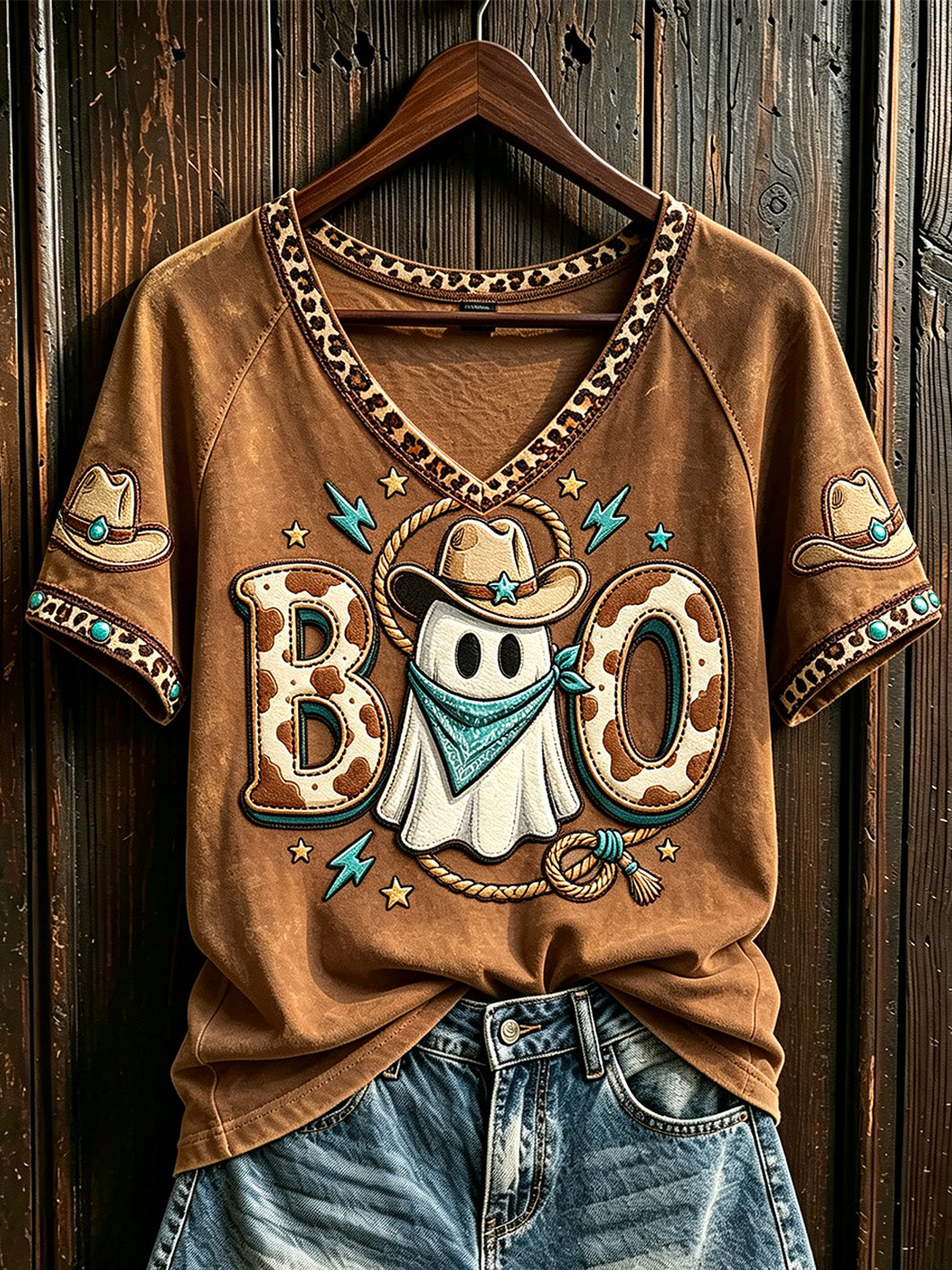 Women's Halloween Western-style Pattern Printed Casual Short-sleeve T-shirt