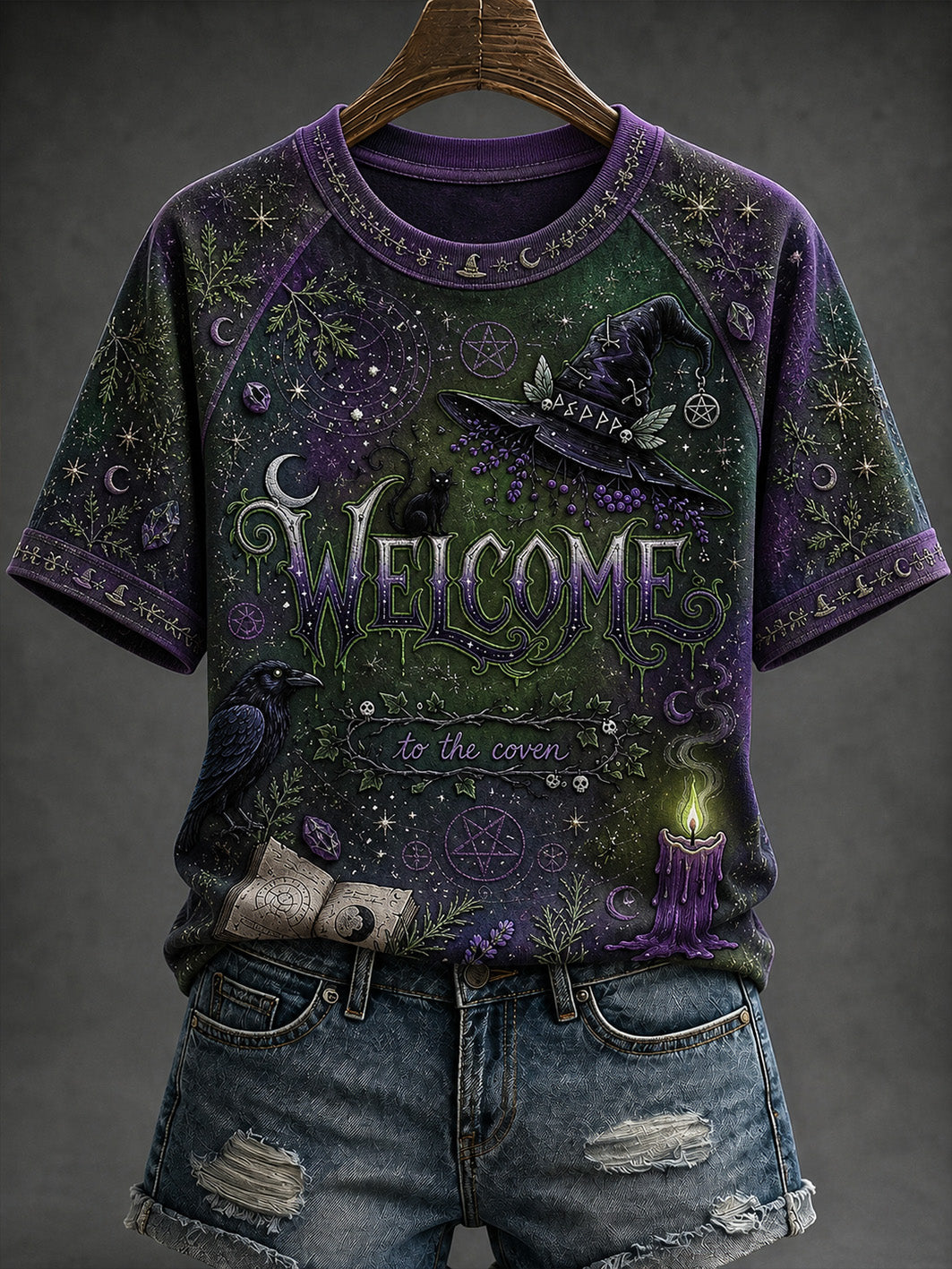 Women's Halloween Retro Dark Witch Pattern Printed Casual Short Sleeve T-Shirt