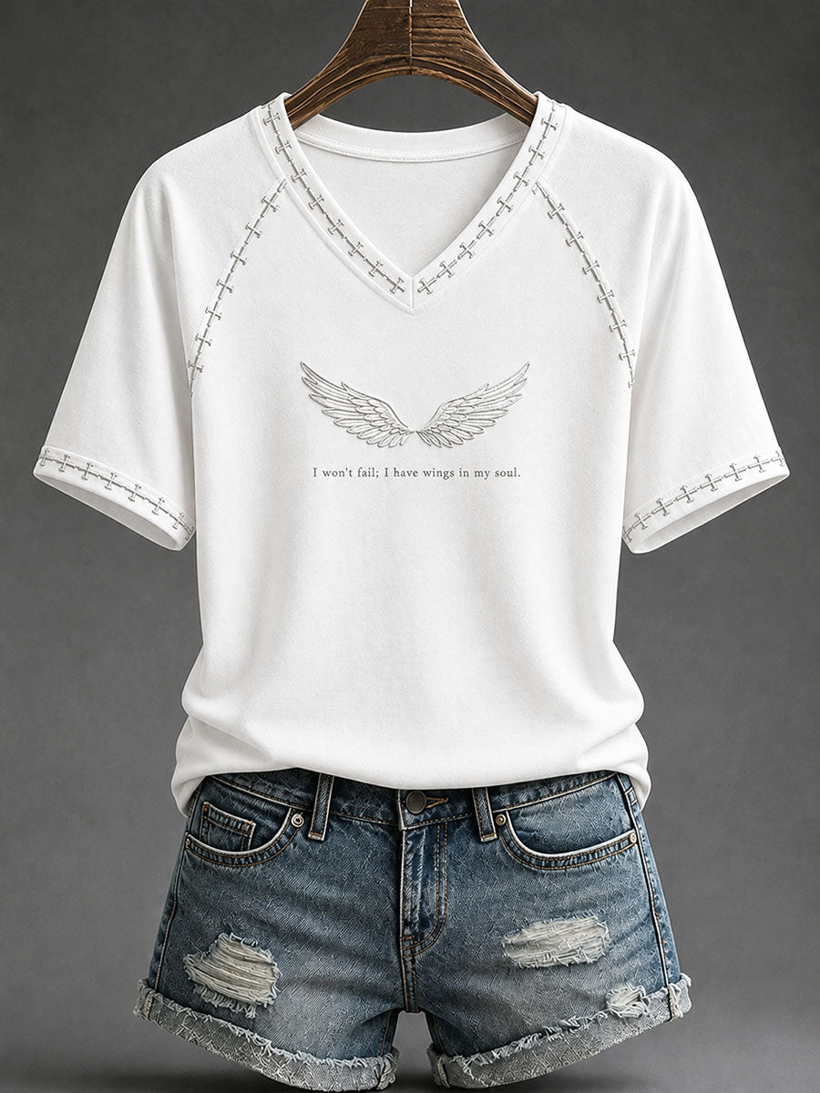 Women's "I Won't Fall,I Have Wings In My Soul" Faith Christian Casual T-shirt