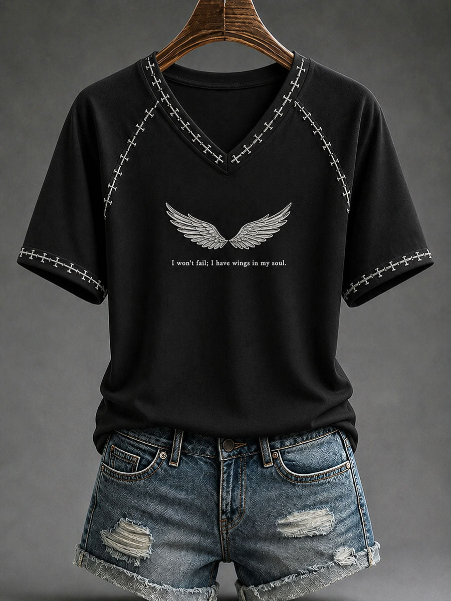 Women's "I Won't Fall,I Have Wings In My Soul" Faith Christian Casual T-shirt