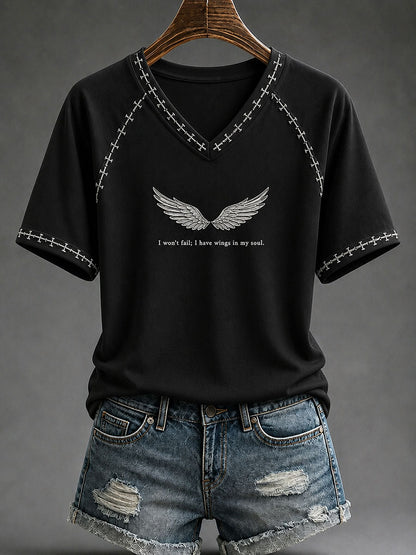 Women's "I Won't Fall,I Have Wings In My Soul" Faith Christian Casual T-shirt