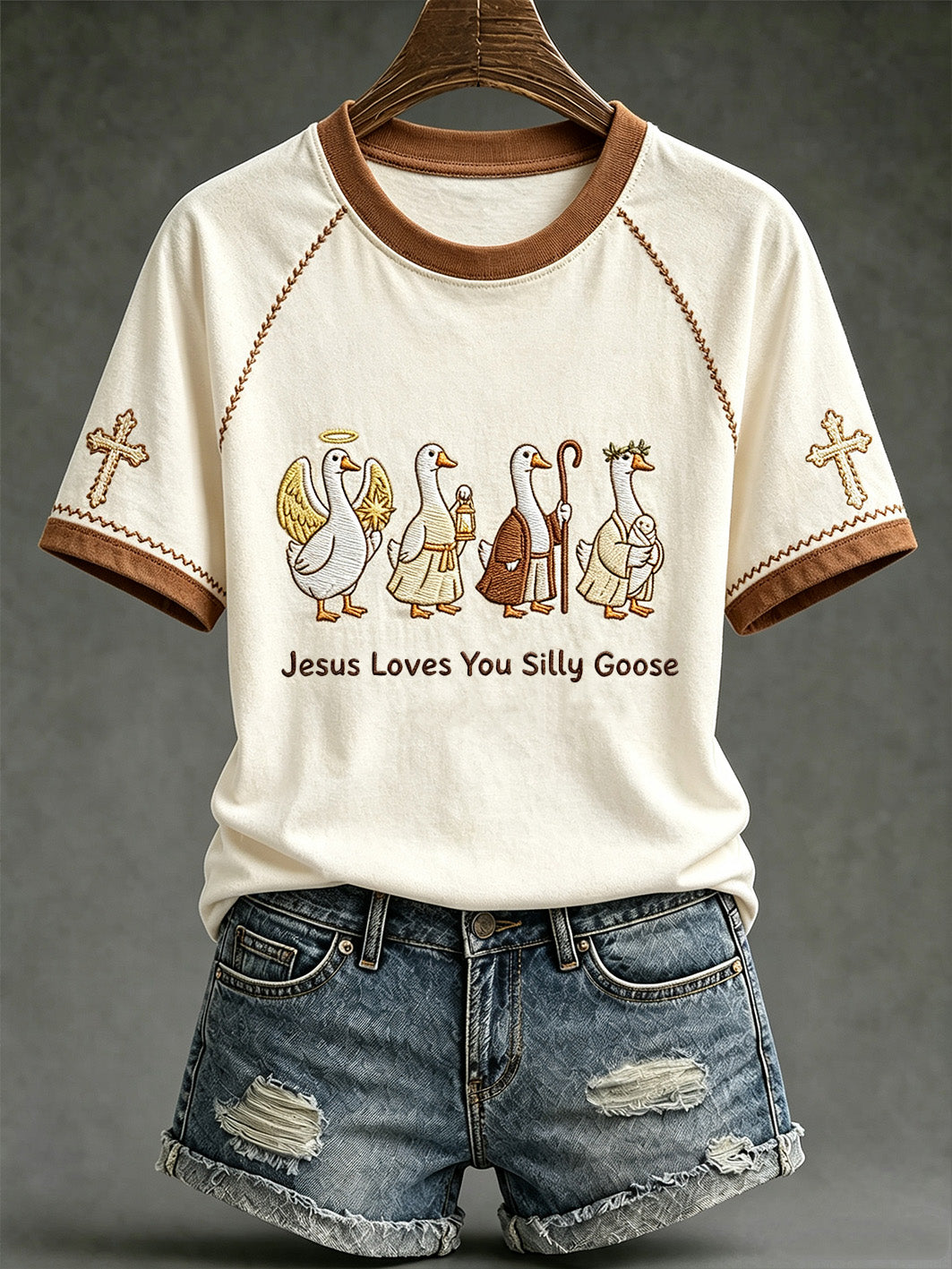 Women's faith-theme cute animals and fun slogans printed casual short-sleeve T-shirt