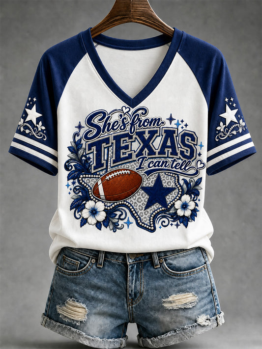 Women's Football Gameday Gift For Football Fans Casual V-Neck Tee