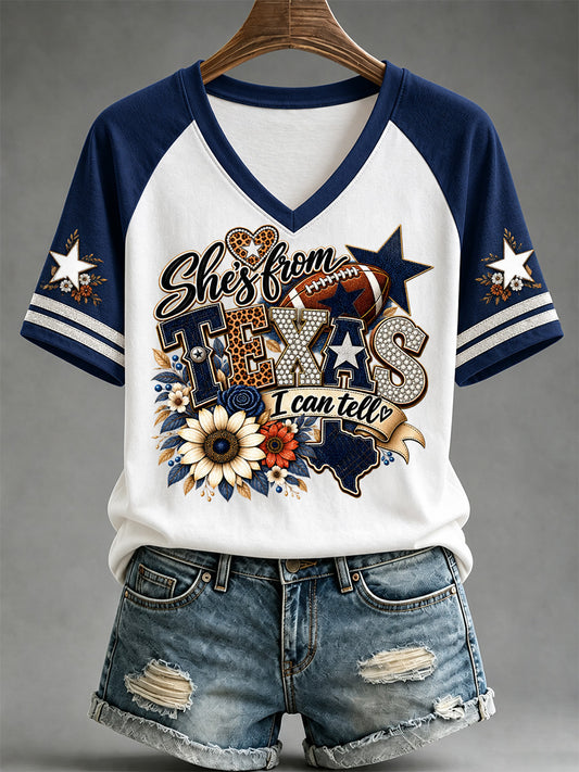 Women's Football Gameday Gift For Football Fans Casual V-Neck Tee