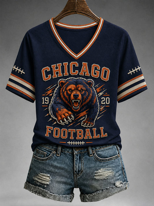 Women's Football Gameday Gift For Football Fans Casual V-Neck Tee