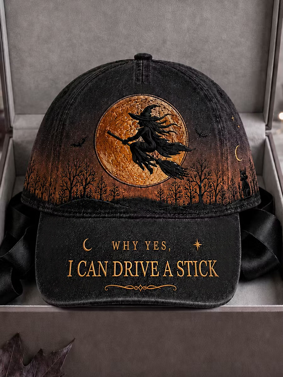 Funny Halloween Witch Why Yes,Actually I Can Drive A Stick Print Hat