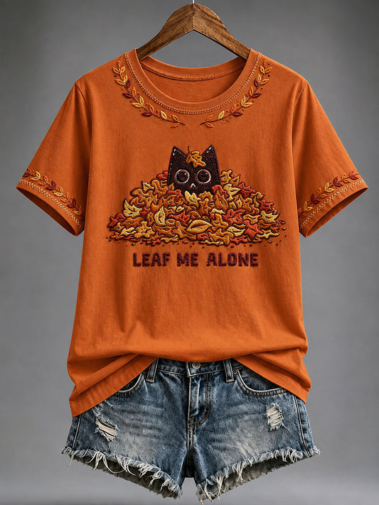 Women's Leaf Me Alone Black Cat Short-sleeved T-shirt