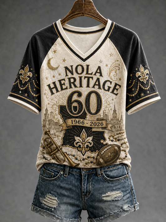 Women's New Orleans Saints V-Neck Off-Shoulder Short-Sleeved T-Shirt