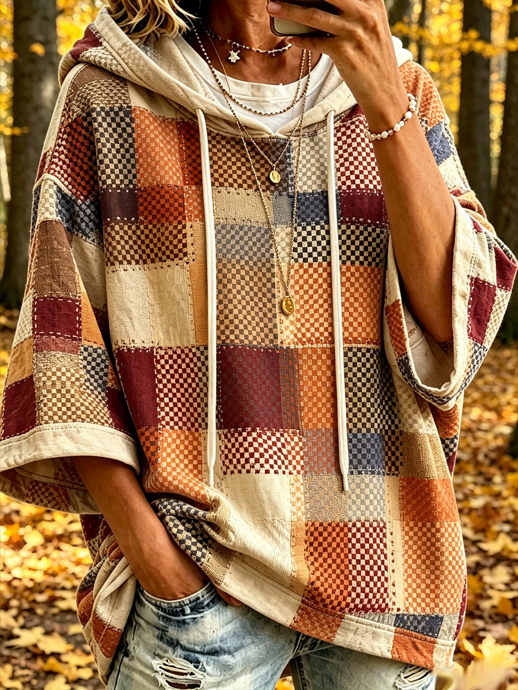 Women's autumn color-blocked design casual hoodie