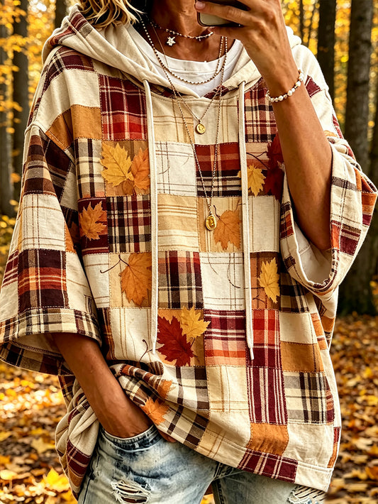 Women's autumn pattern printed color-blocked design casual hoodie