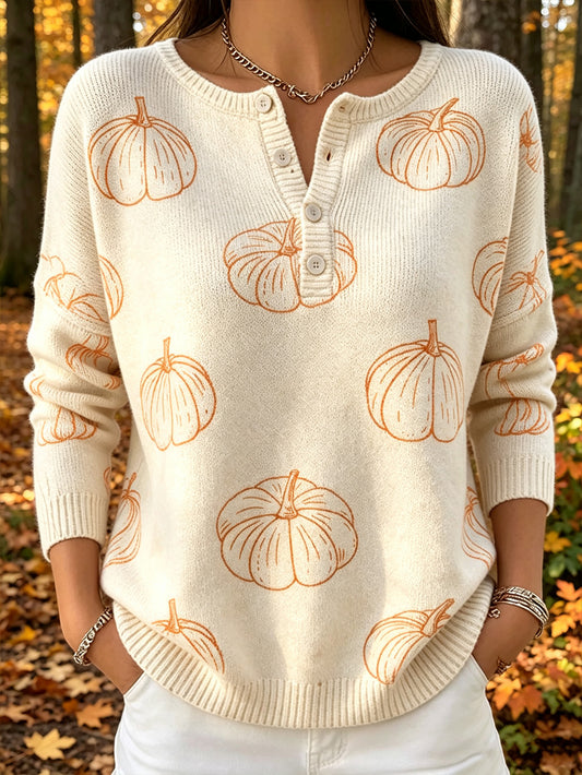 Women's Autumn Pumpkin Pattern Printed Casual cardigan