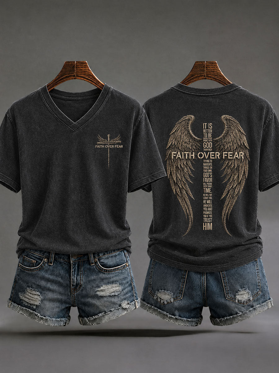 Women's 'Faith Over Fear' Printed Casual T-Shirt