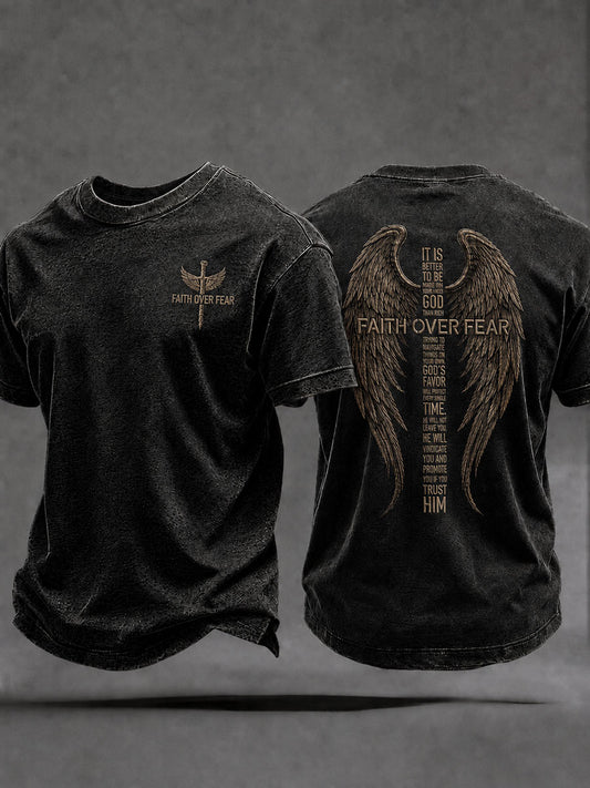 Men's 'Faith Over Fear' Printed Casual T-Shirt