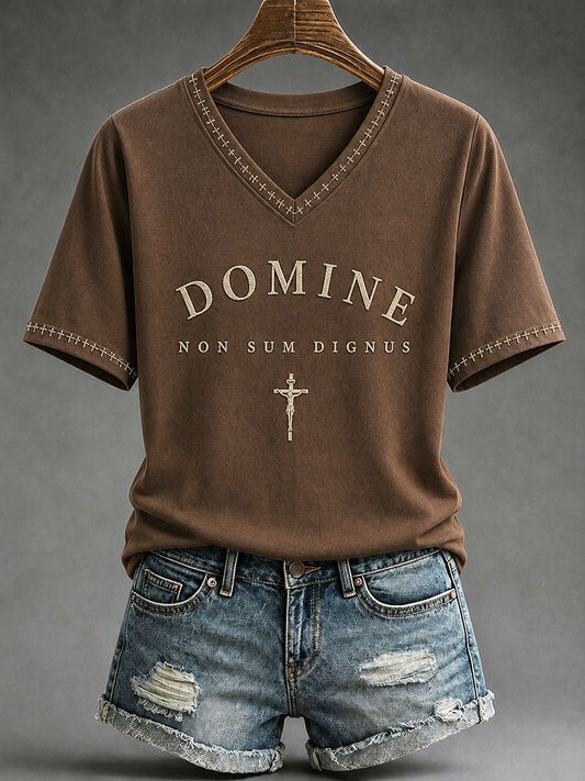 Women's "Domine Non Sum Dignus" Catholic Faith Casual T-shirt