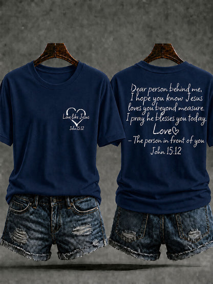 Women's Love Like Jesus Printed Casual T-Shirt