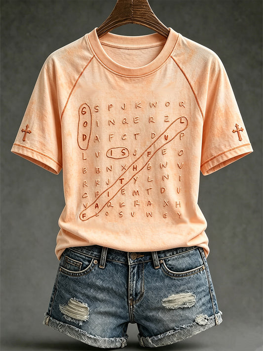 Women's faith-themed pattern printed causal short sleeves T-shirt