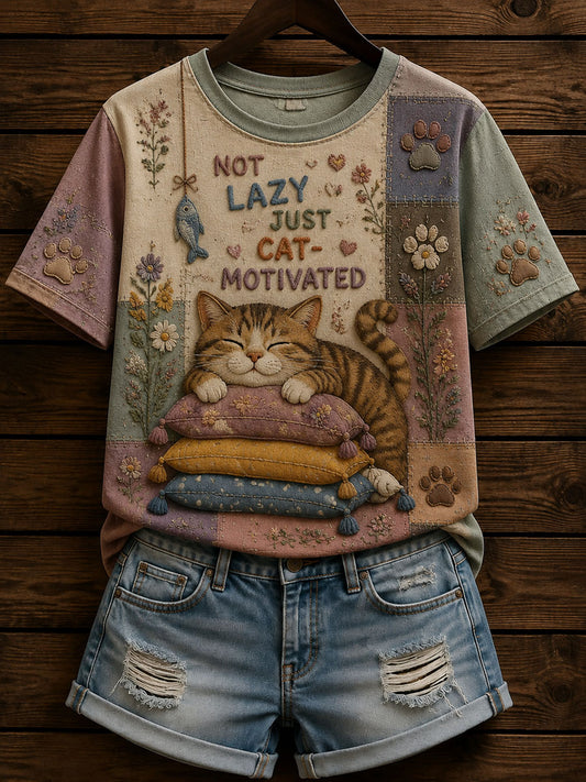 Women’s Patchwork Funny Cat Print T-shirt