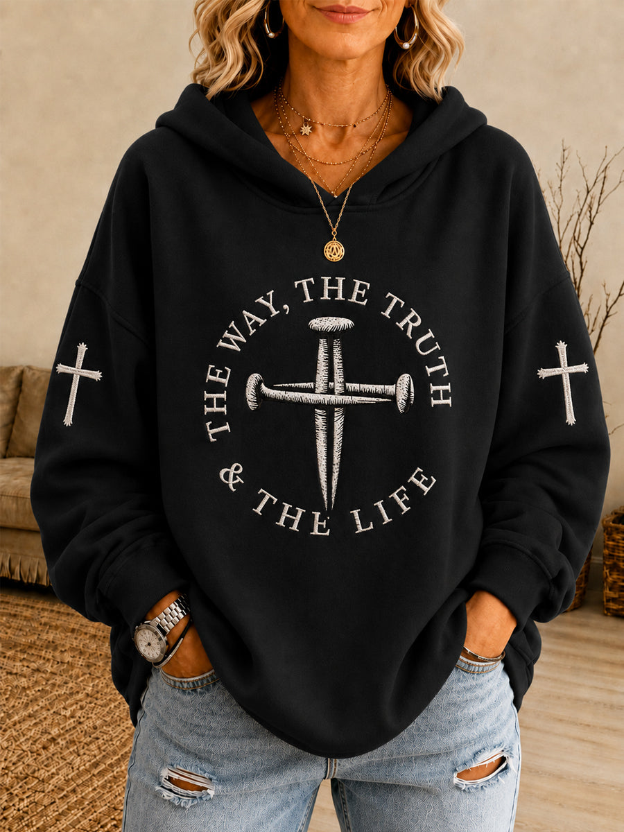 Women's Jesus The Way The Truth The Life John 14:6 Cross Graphic Hoodie