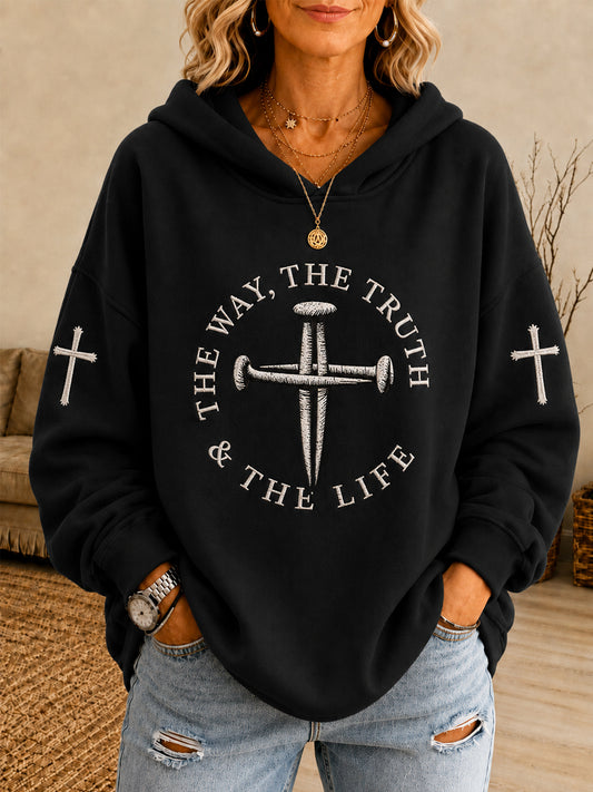 Women's Jesus The Way The Truth The Life John 14:6 Cross Graphic Hoodie