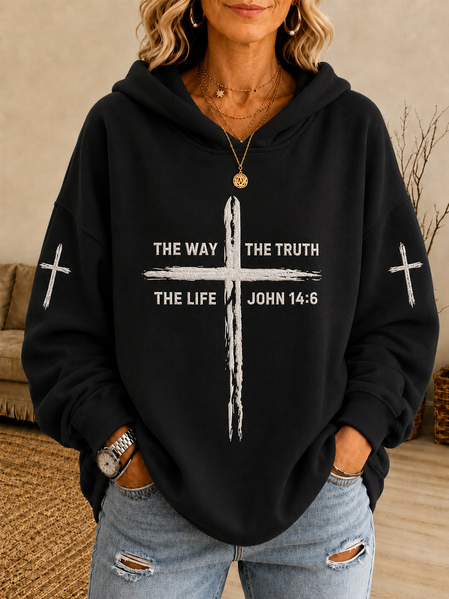 Women's Jesus The Way The Truth The Life John 14:6 Cross Graphic Hoodie