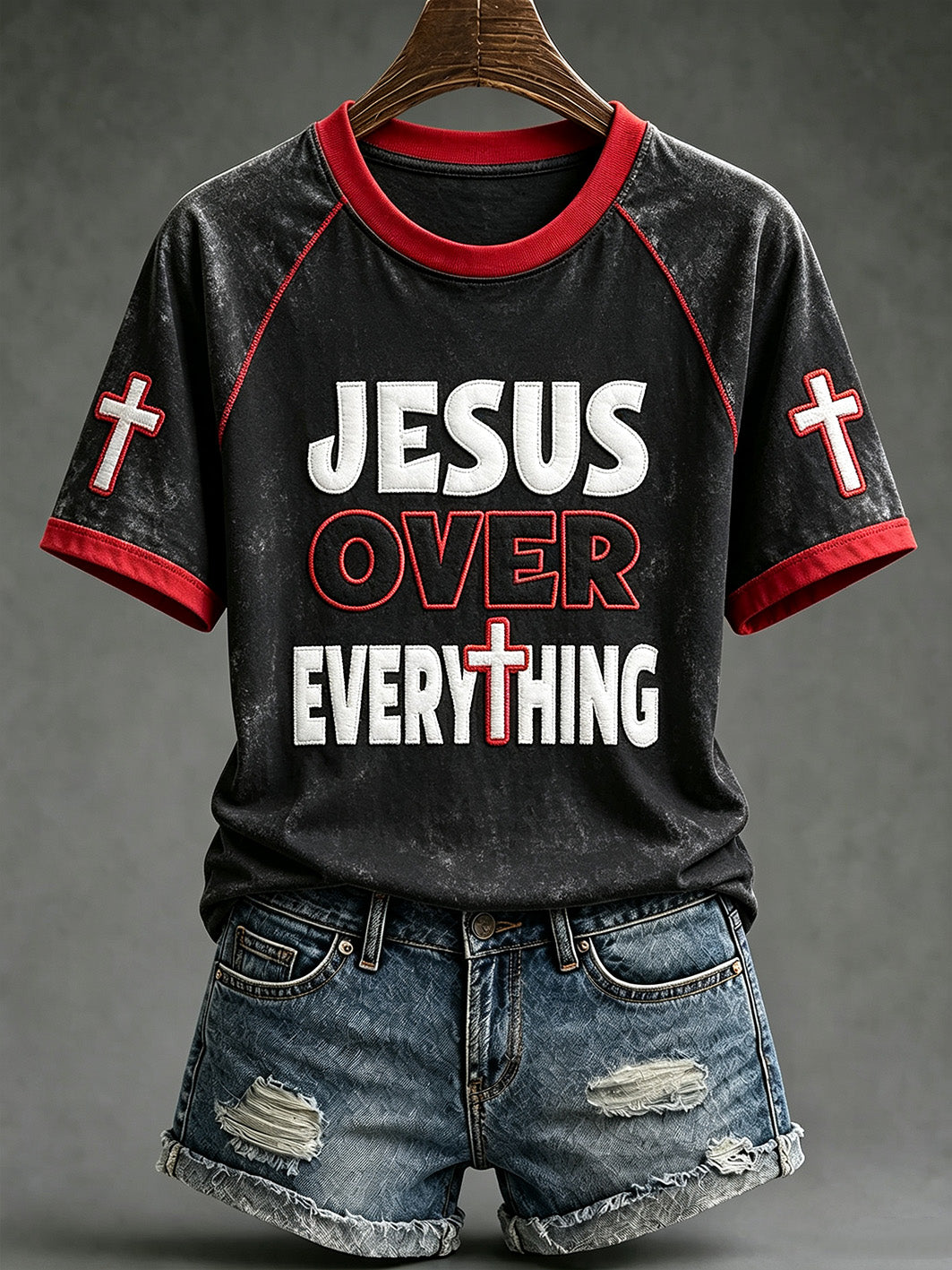Women's faith-themed pattern printed causal short sleeves T-shirt