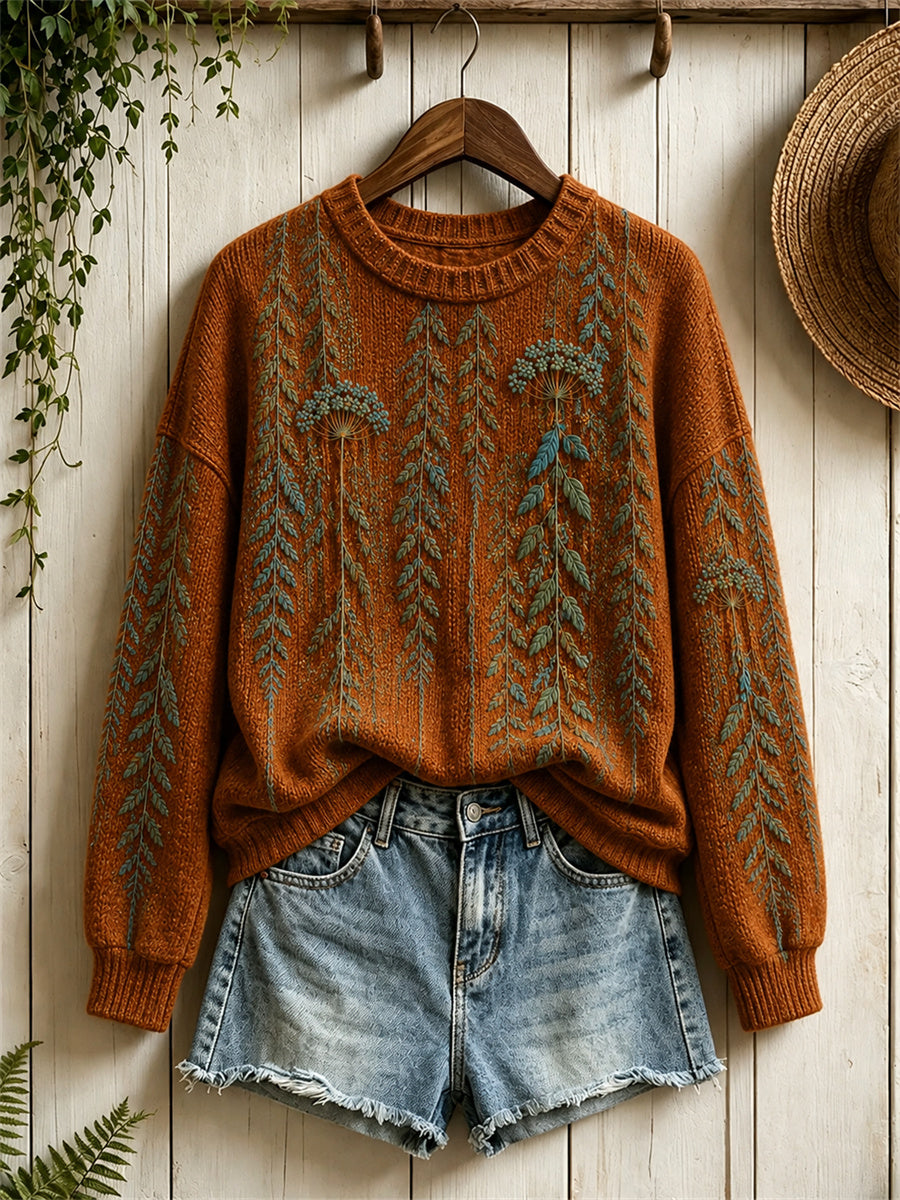 Women's Vintage Forest Hanging Vines Print crew neck sweater