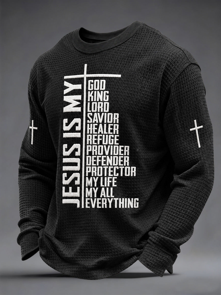 Men's Jesus The Way The Truth The Life Print Casual Waffle Long Sleeve Top