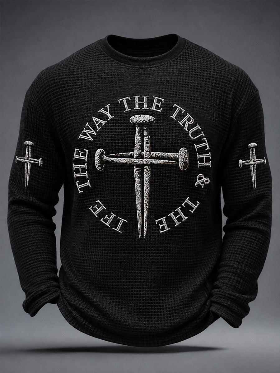 Men's Jesus The Way The Truth The Life John 14:6 Cross Graphic Waffle Long Sleeve T-Shirt