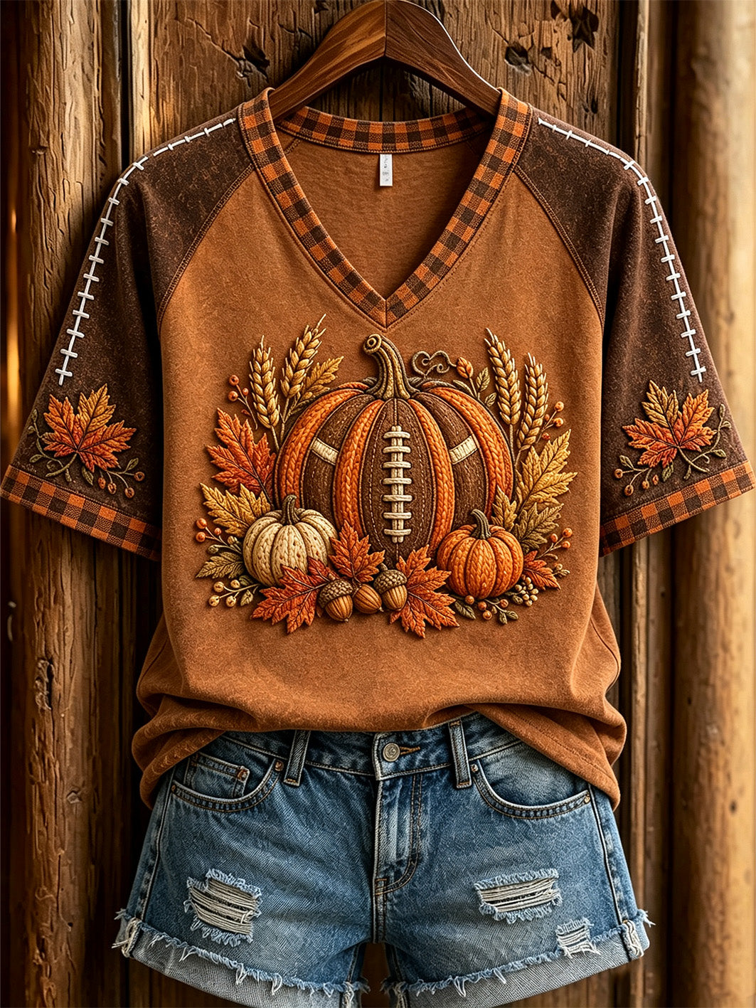 Women's Autumn Pumpkin Pattern Casual Short Sleeve T-shirt