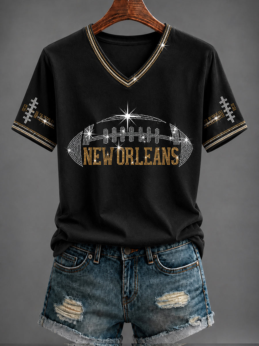 Women's America Football Printed V-neck T-shirt