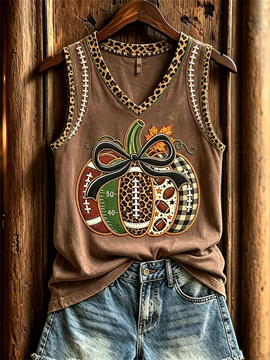Women's Football Inspired Fall Pumpkin Leopard Print Tank Top