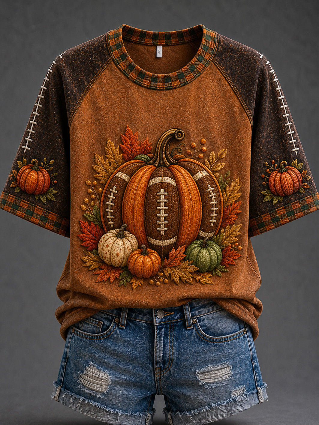 Women's Autumn Pumpkin Pattern Casual Short Sleeve T-shirt