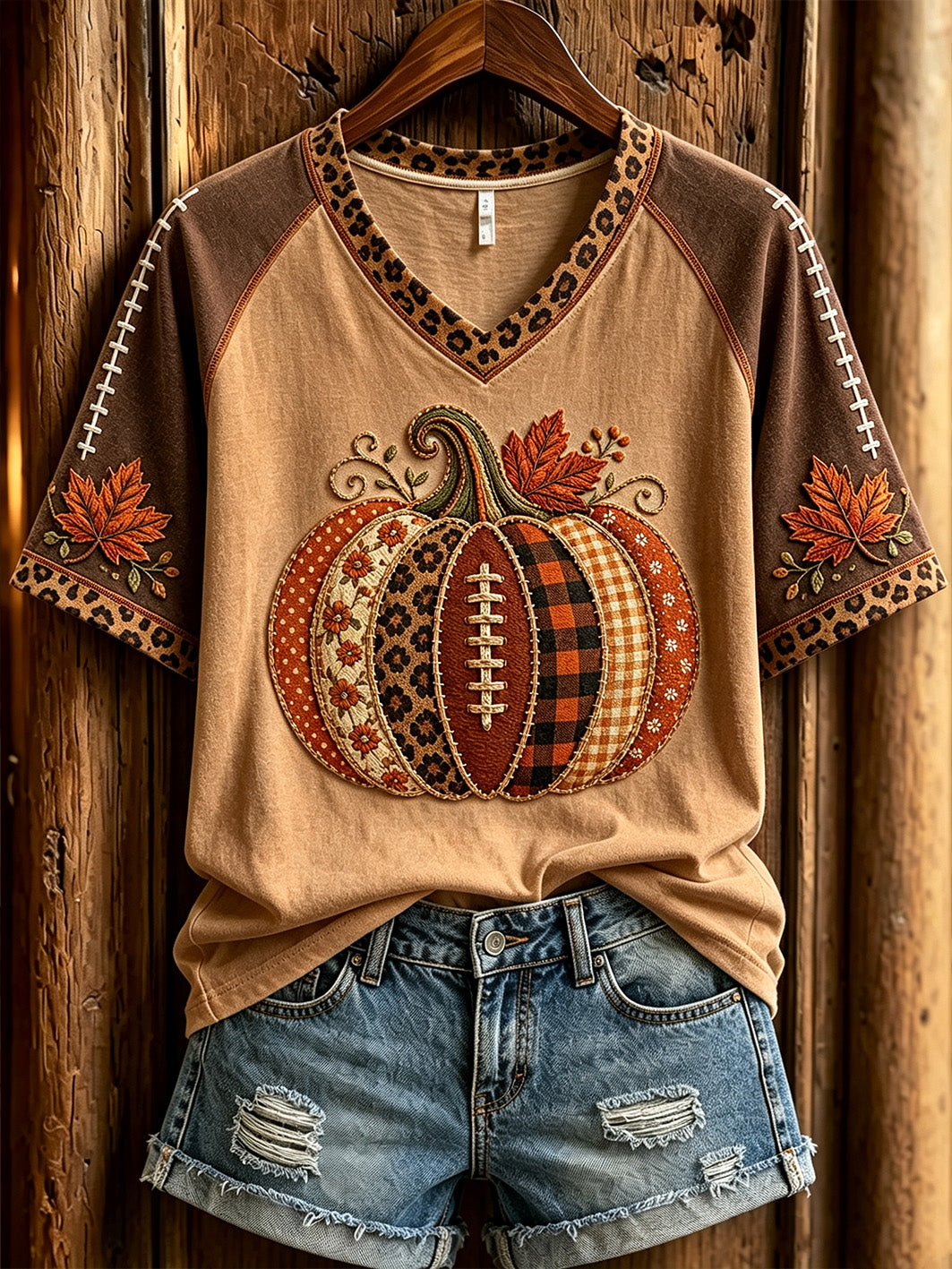 Women's Autumn Pumpkin Pattern Casual Short Sleeve T-shirt