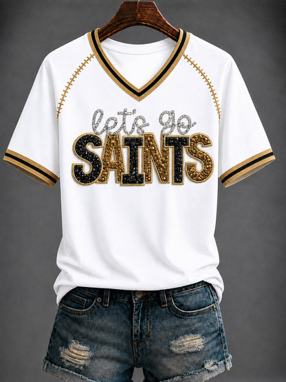 Women's America Football Printed V-neck T-shirt