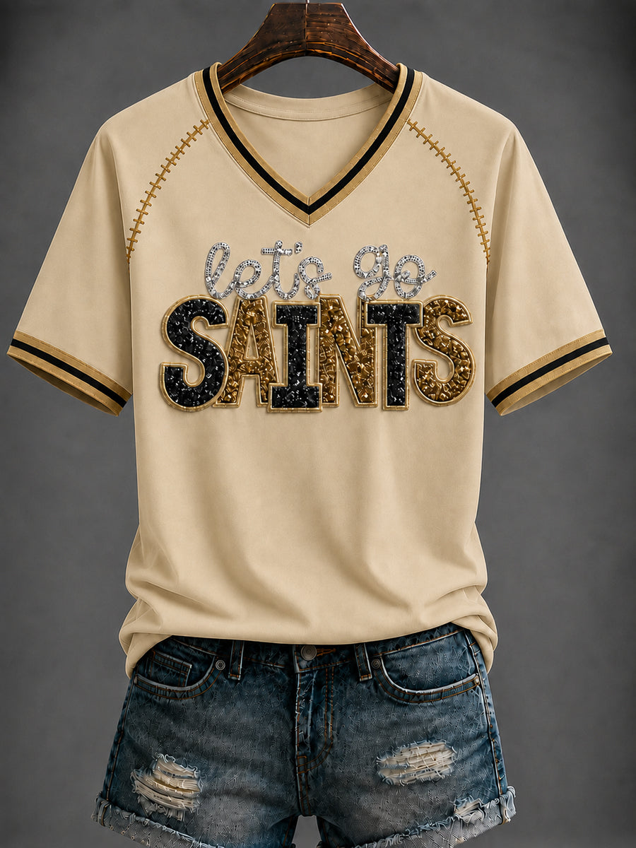 Women's America Football Printed V-neck T-shirt