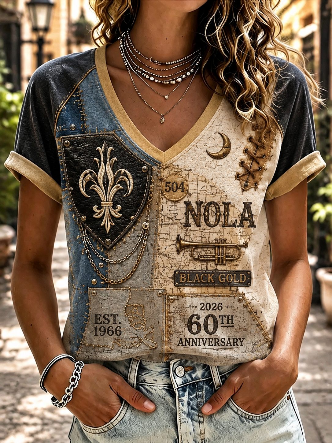 Women's New Orleans Saints V-Neck Off-Shoulder Short-Sleeved T-Shirt