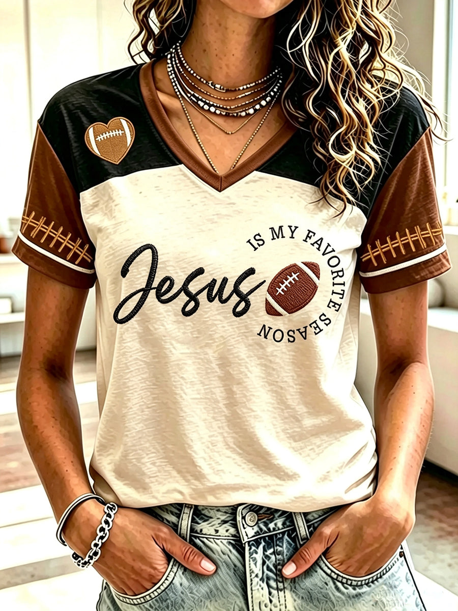 Women's Football And Jesus Faith Print T-shirt