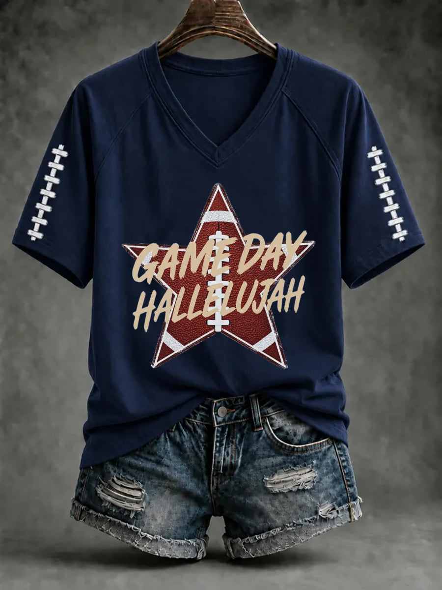 Women's Football And Jesus Faith Print V-neck T-shirt