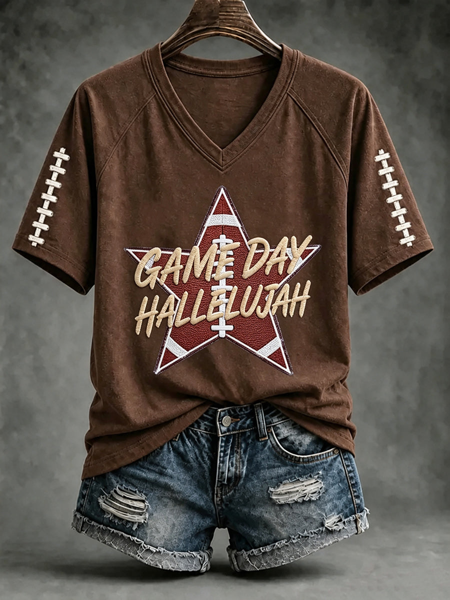 Women's Football And Jesus Faith Print V-neck T-shirt