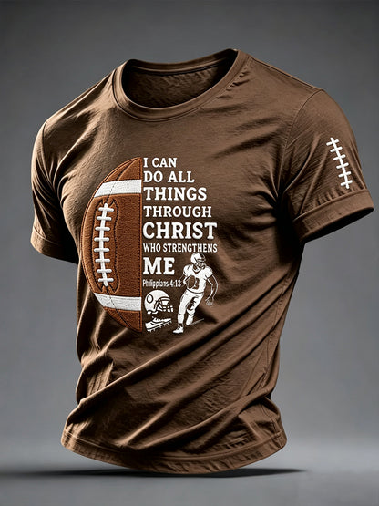 Men's Football And Jesus Faith Print T-shirt