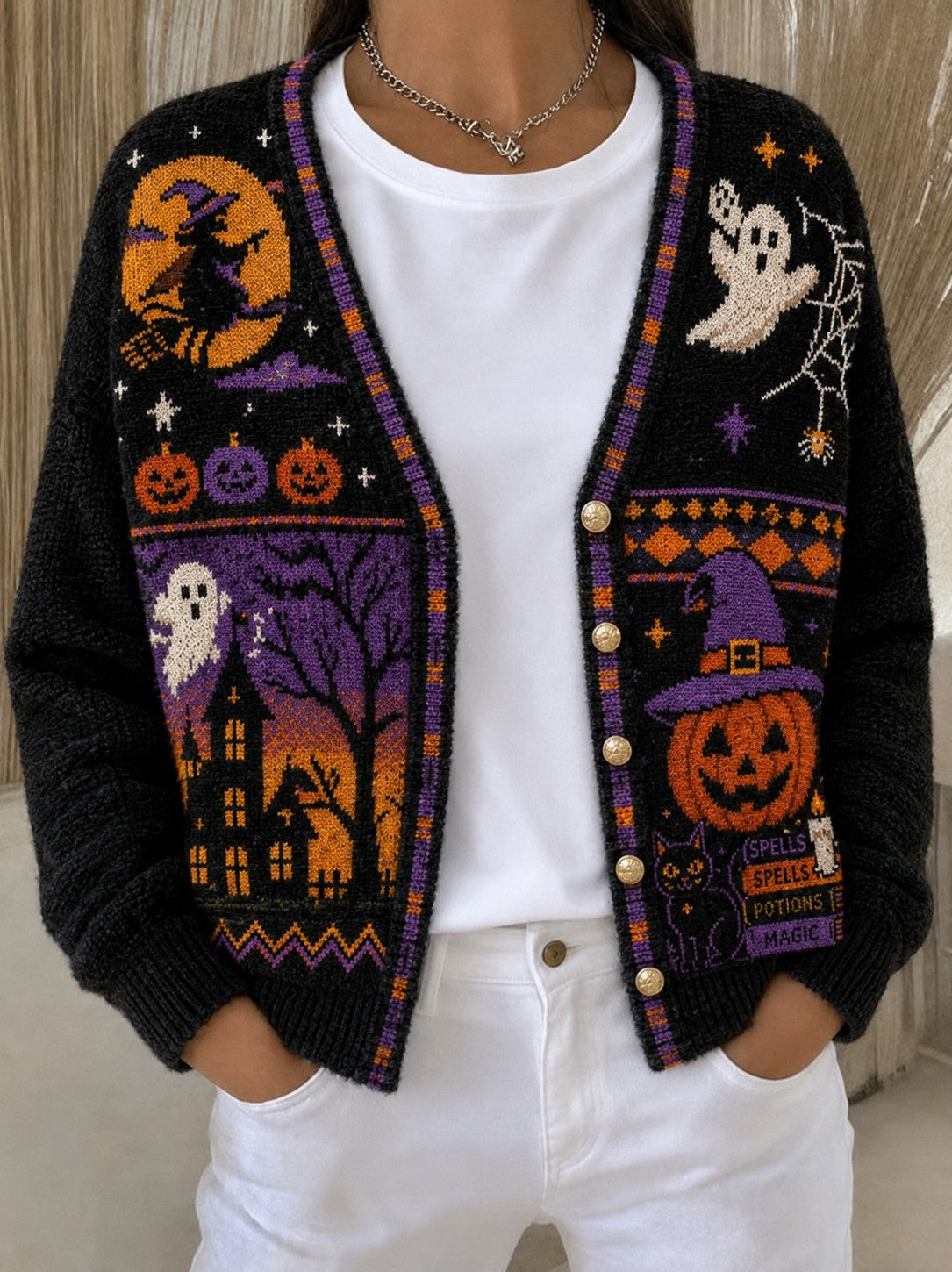 Women's Halloween Printed Cozy Cardigan