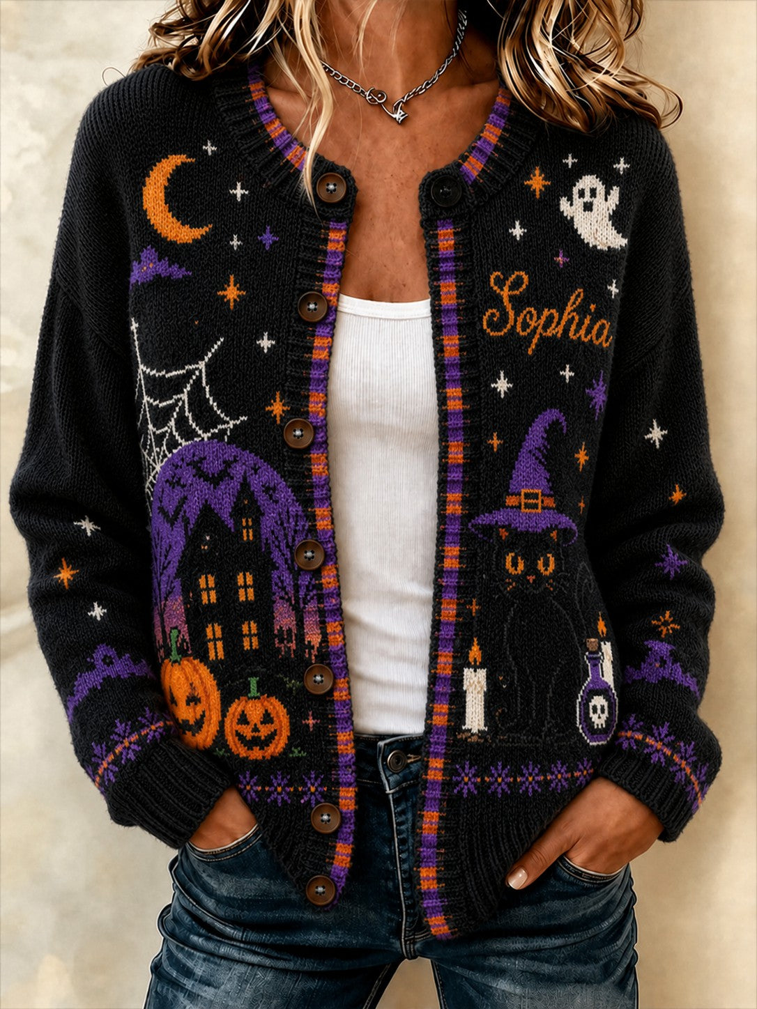 Women's Halloween Printed Cozy Cardigan